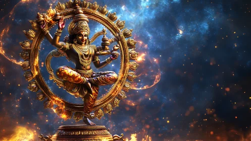 Celestial Nataraja dances in radiant cosmic fire ring