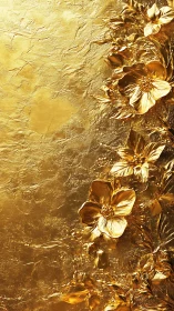 Golden floral relief sculpture glows against textured background