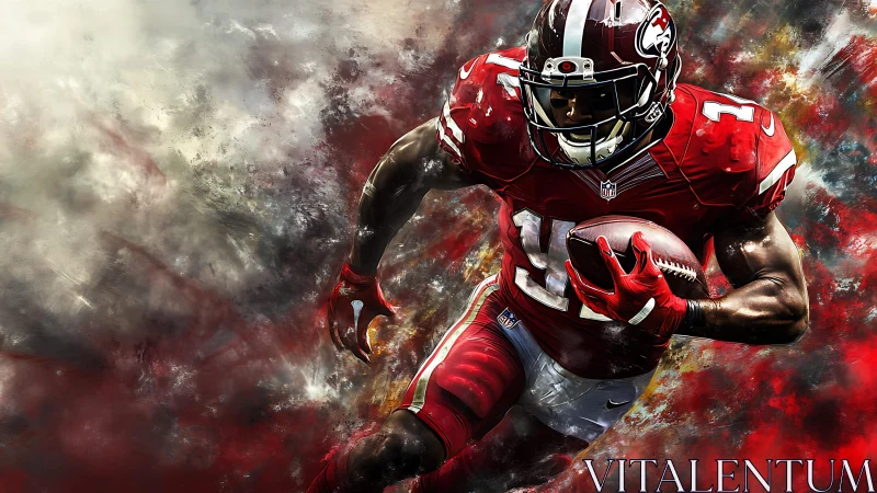 Dynamic American football runner rendered in explosive digital paint