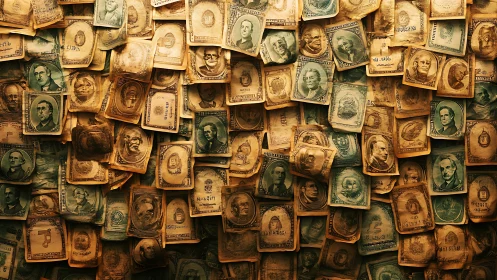 Timeworn banknotes forming a warm tapestry of history.