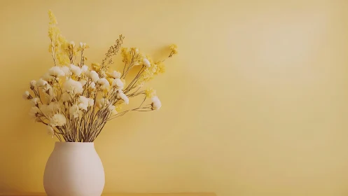 Soft yellow blossoms bask in quiet minimalist sunshine.