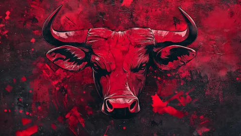 Stylized red bull head on textured grunge background with high contrast