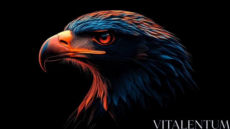 Neon-lit eagle profile renders razor sharp plumage detail