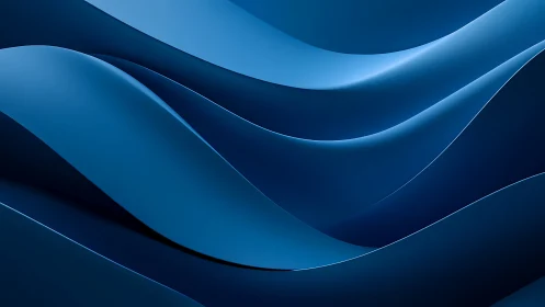 Curved cobalt gradient waves with layered abstract ribbon forms