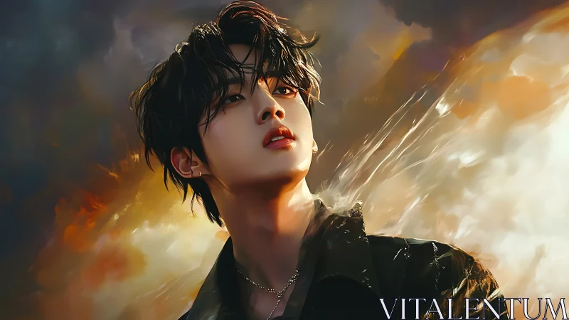 Ethereal portrait merges luminous clouds and figure