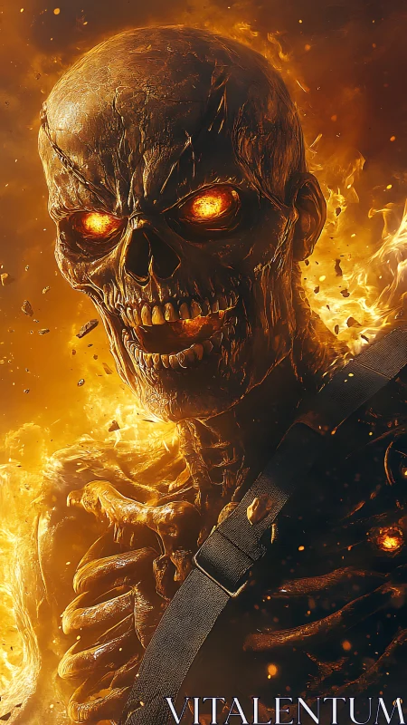 Flaming skeletal figure rendered in intense molten detail