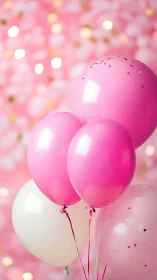 Pink and White Balloons Float Against Dreamy Bokeh Background.