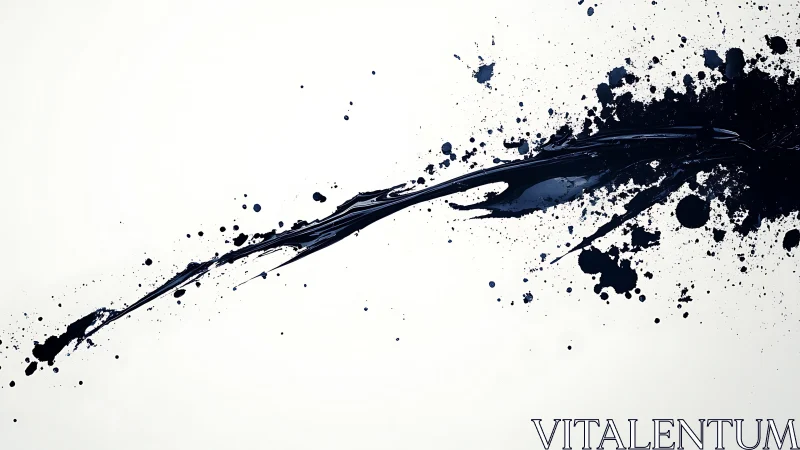 Dynamic Black Ink Splash on White Minimalist Background.
