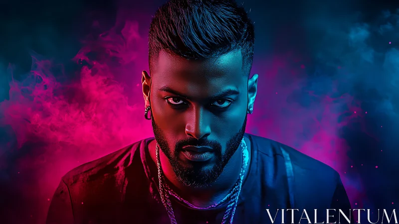 Neon storm gaze in electric magenta and cyan haze.