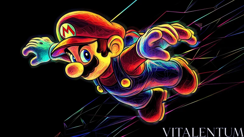 Neon-charged hero blasting through a prismatic pixel storm.