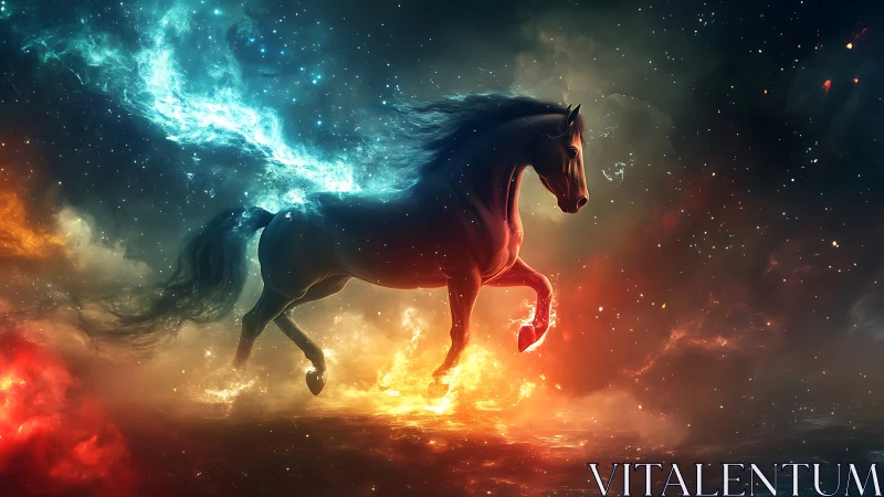 Cosmic nebula horse rendered with dynamic backlighting gradients