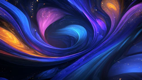 Cosmic vortex nebula with flowing luminous color ribbons.