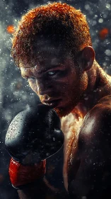 Golden-Haired Boxer Radiates Intensity Through Particle Storm.