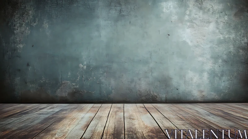 Weathered studio wall meets rustic wooden floorboards.