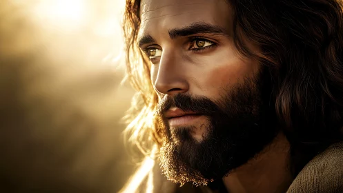 Bearded man in golden rim light gazes toward distant horizon