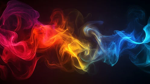 Colorful smoke currents braid fire and frost across darkness