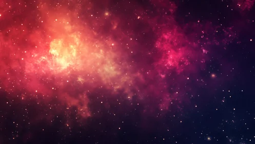 Crimson nebula cloudscape with luminous stellar core glow.