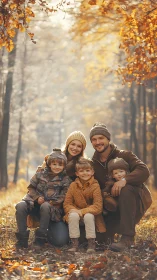 Warm-toned autumn family portrait uses shallow depth of field