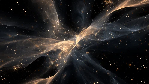Stellar nebula burst with luminous golden filaments.