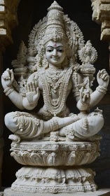 Marble four-armed Hindu deity sculpture on lotus pedestal