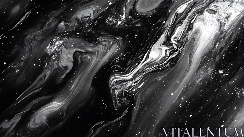 Ghostly nebulae swirl through monochrome cosmic lacquer