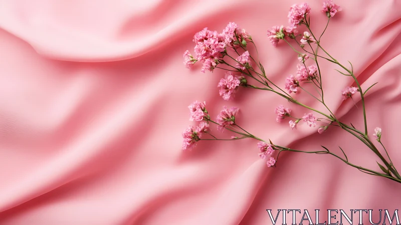 Delicate pink gypsophila branches rest on draped satin