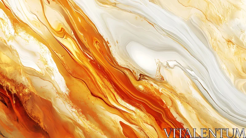 Molten gold marble abstraction with flowing orange currents.