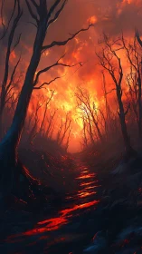 A Forest Engulfed in Brilliant Flames and Smoke