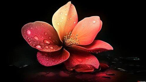 Radiant Petals Glistening with Dewdrops Against Black.