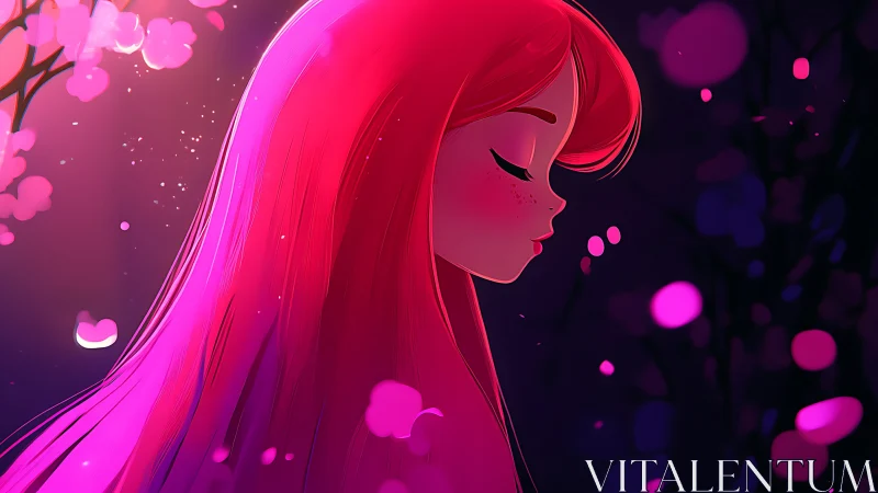 Side-lit anime girl in magenta rim light and defocused bokeh field