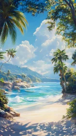 Tropical Coastal Paradise with Palm Trees and Blue Waters.
