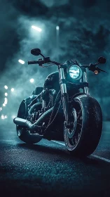 Neon midnight road beast idling in electric blue fog.