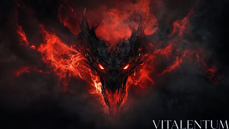 Flaming demonic dragon skull emerges from swirling red fire