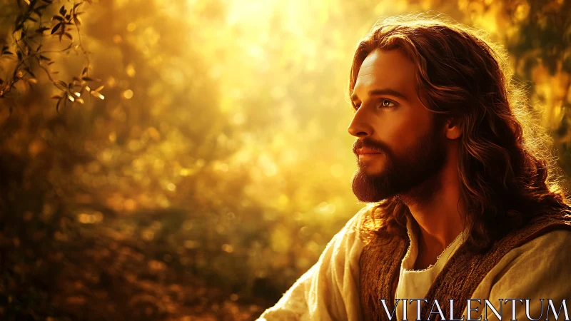 Gentle bearded figure resting in golden evening light.