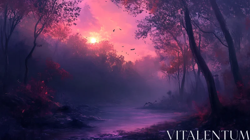 Luminescent Forest Twilight: Digital Landscape with Atmospheric Depth.