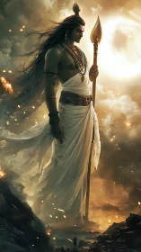 Epic divine warrior in luminous celestial digital painting.