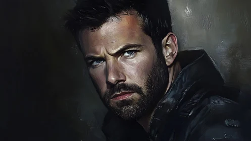 Male portrait presents a focused, side-lit facial study