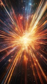 Stellar explosion radiates golden light across deep space