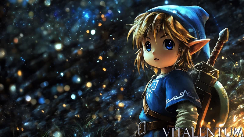 Anime fantasy hero portrait with luminous bokeh field lighting.