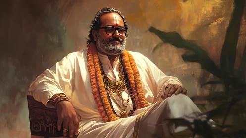 Digital painting portrait of serene spiritual guru in repose.