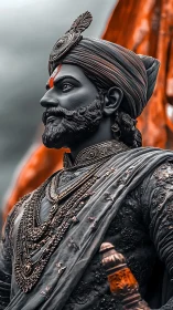 3D regal warrior bust with ornate textile and metal detailing.