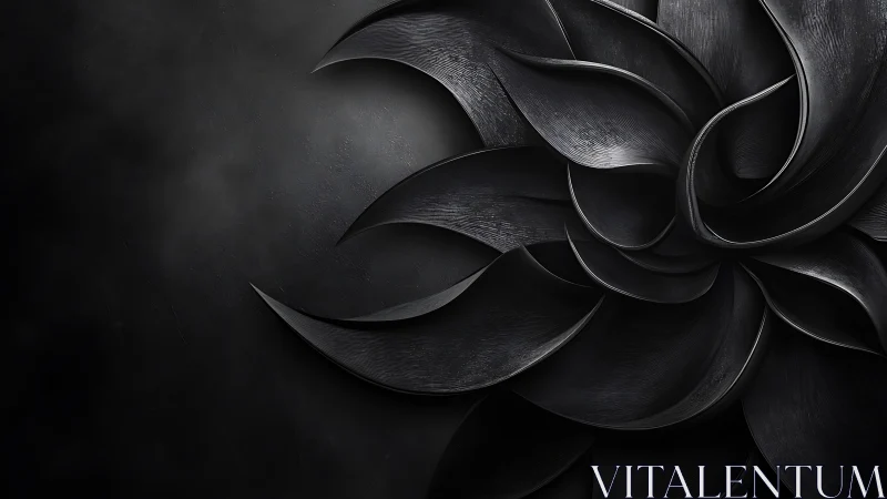 Dark metal petal abstraction on black textured background.