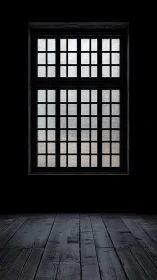 Quiet window glow over dark wooden floorboards at dusk.