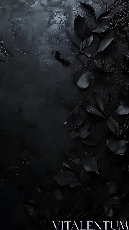 Velvety black foliage rests on a moody textured backdrop