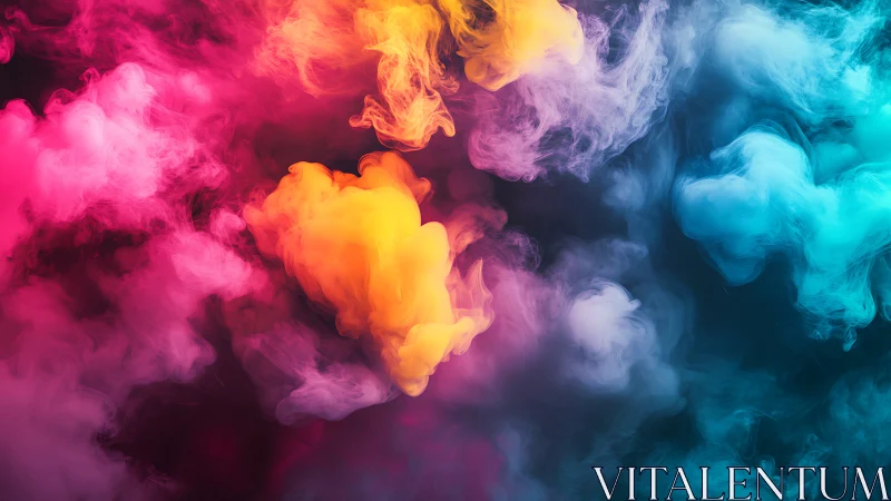 Multicolor pigment clouds suspended in dense swirling vapor.