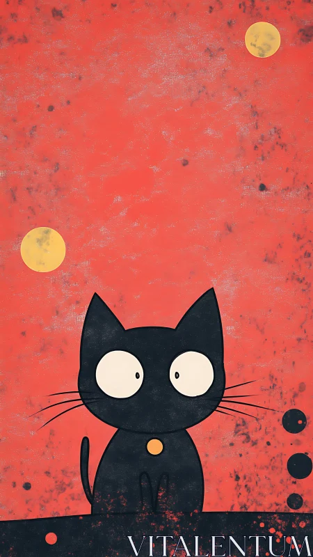 Black Cat Moons Red Night Sky.