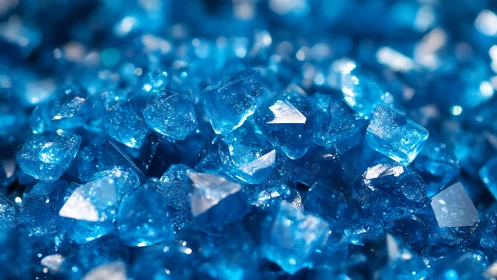 Electric azure crystal confetti under candy-bright light.