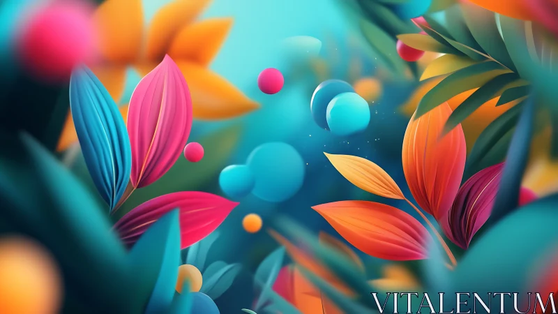 Playful jungle of floating colors and glowing leaves.