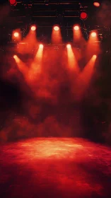 Red stage lights glowing through dramatic swirling haze.