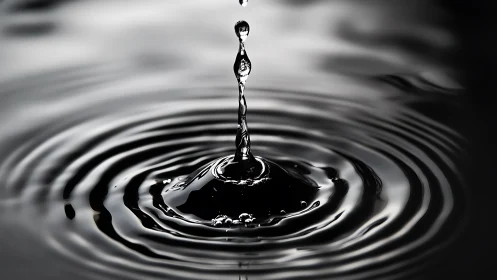 Close-up water droplet splash with concentric ripples.